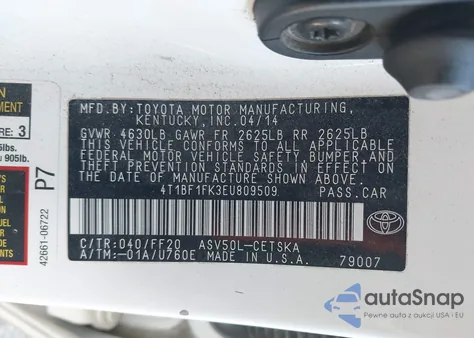 2014 Toyota Camry Se from USA, damaged, VIN 4T1BF1FK3EU809509